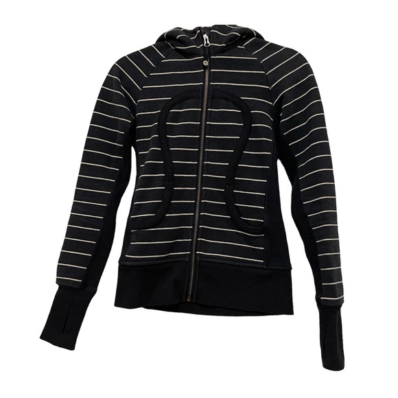 lululemon athletica Tops - Lululemon 2 scuba hoodie navy blue white stripe rose gold zipper sweater active
